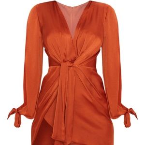 PLT Rust Satin Twist Front Open Sleeve Wrap